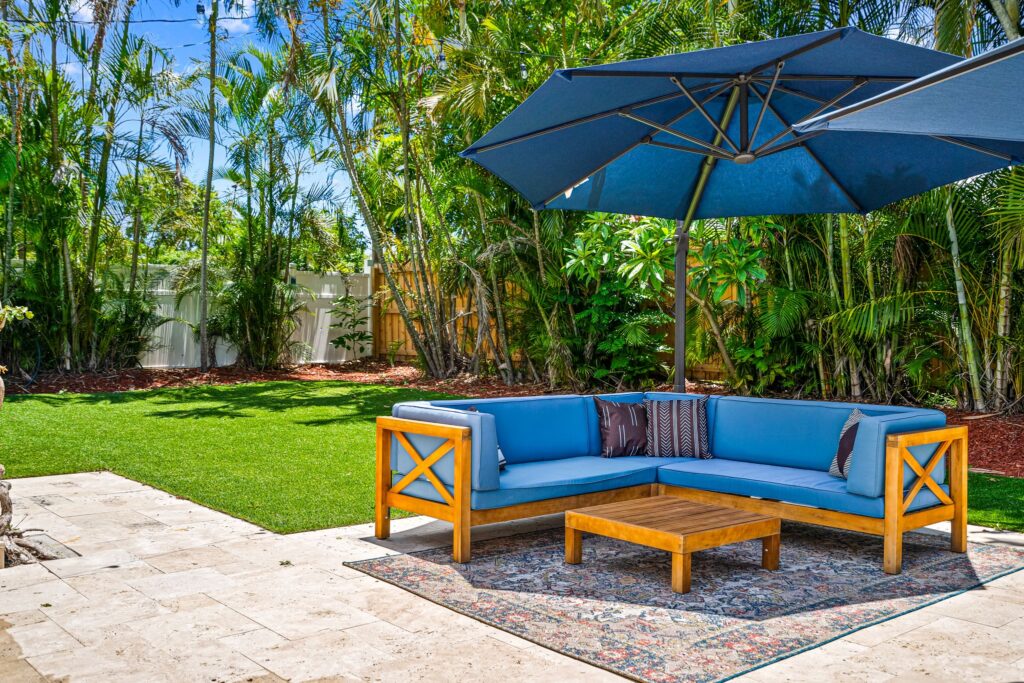 Shade near the pool at short term rental